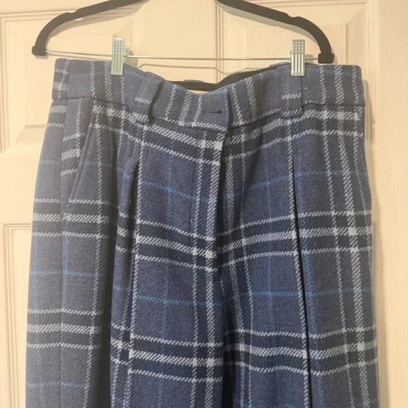 Sezane Theophile Blue Plaid Wide Leg Pants - Picture 5 of 6